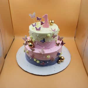Whimsical Ombre Dream | 3-Tier | Cream | Butterfly & Floral Theme | 1st Birthday Cake
