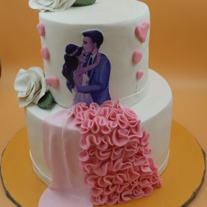Romantic Elegance in Every Layer | 2-Tier | Fondant | Couple Illustration Theme | Anniversary Cake