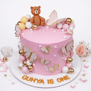 Butterfly & Teddy Bear First Birthday Cake