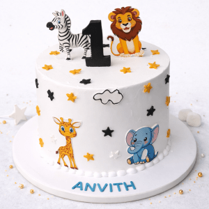 Whimsical Safari Animals 1st Birthday Cake