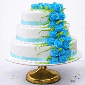 Elegant Blue Rose Cascade Wedding Cake