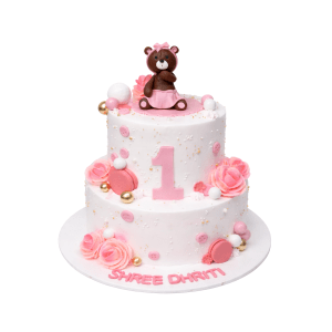 Adorable Teddy Bear & Pink Buttons Cake